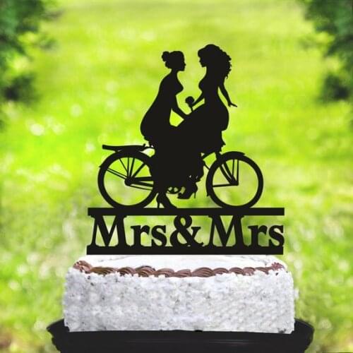 Lesbian wedding cake topper,Lesbian with bike cake topper,same sex cake topper,mrs and mrs cake topper,lesbian silhouette cake t