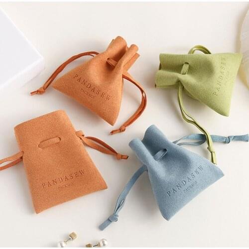50pcs Personalised Stamped Brand Logo Luxury Suede Jewelry Packet Necklace Bracelet Drawstring Bags Packaging Microfiber Pouches