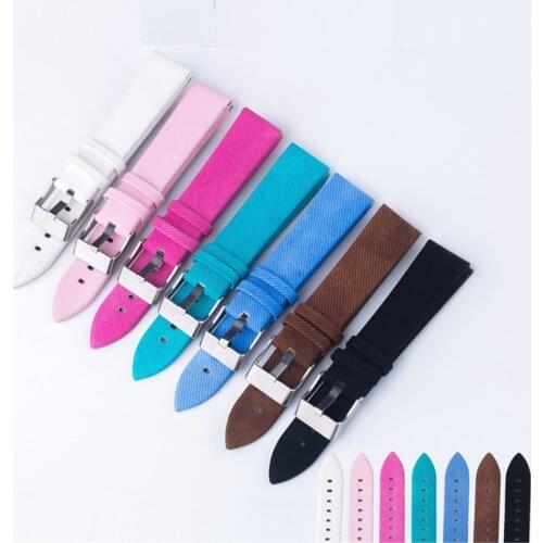 High Quality Denim Blue Watchband 20mm Silver Pin Clasp for Women/Men Watch Fashion Leather Strap Wrist Belt Watch Accessories