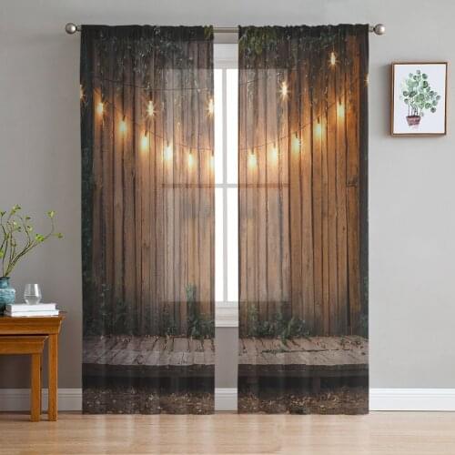 Arena Party Wooden Plank Tulle Sheer Window Curtains for Living Room Bedroom Modern Tulle Voile Curtains Drapes Decoration