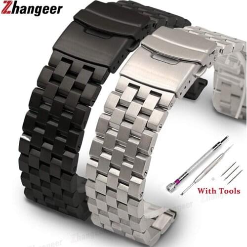 Zhangeer Premium Full Solid Stainless Steel Watch Band Men Watch Straps Wristband Bracelet 18mm 20mm 22mm 24mm 26mm With Tools