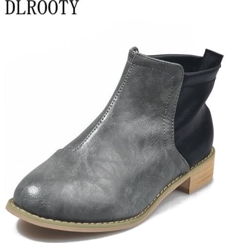 Women Ankle Martin Boots Autumn Female Casual Shoes Woman High Heels Fashion Platform Pointed Toe Slip On Plus Size 35-43