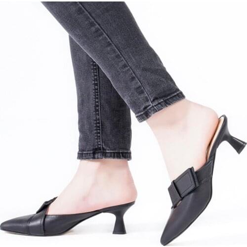 Callizio Womens Genuine Leather Slippers Pointed Closed Toe Feminine Elegant Shoes Goblet Heel 2021 Summer Comfortable Best