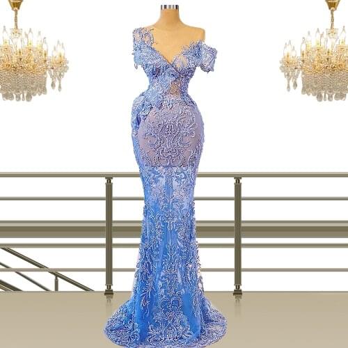 Elegant Mermaid Off the Shoulder V Neck Mermaid Prom Gowns 2021 Saudi Women Celebrity Dresses Scoop Sparkling Beaded