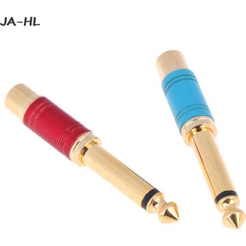 1Pairs Luxury Quality Nickel Plating RCA Jack Audio Connector 6.35mm Mono Plug To RCA Speaker Adapter
