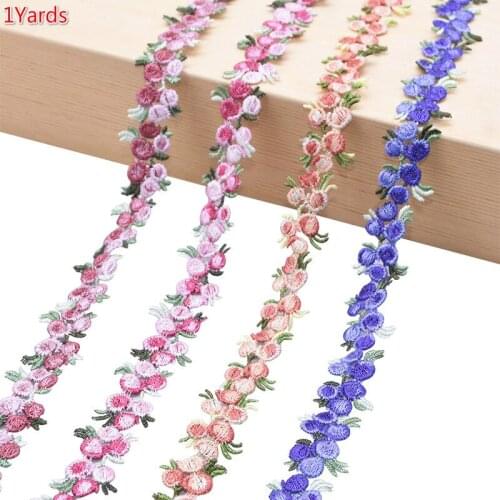 1yard Flower Embroidered Lace Trim Ribbon Fabric Sewing Supplies Craft DIY For Costume Dress Hat Decoration