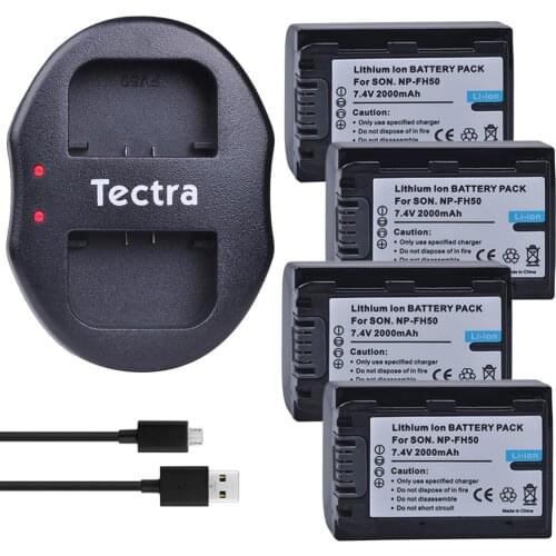 4Pcs 2000mAh NP-FH50 NP FH50 Camera Batteries +Dual USB Charger for Sony A230 A330 A290 A390 DSC-HX1 HX100 HDR-TG1E TG3 TG5 TG7