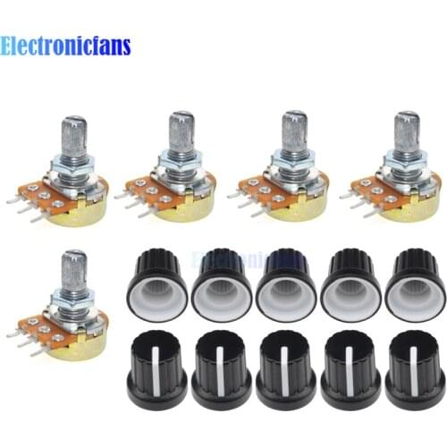 5PCS WH148 B1K B20K B50K B100K B500K 3Pin 15mm Linear Taper Rotary Potentiometer Shaft With Nuts Washers with Cap for Arduino