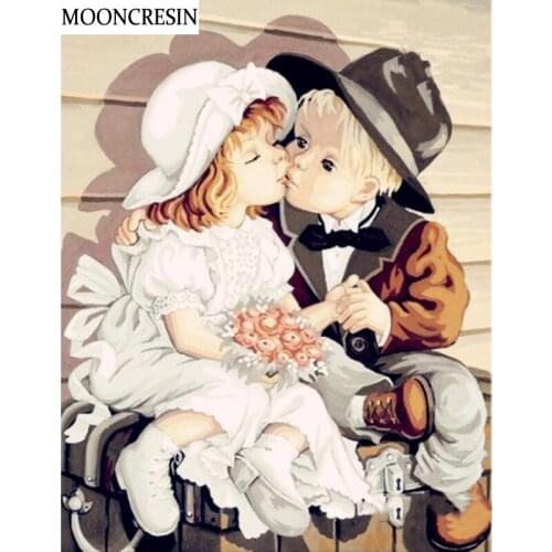 5D Diy Diamond Painting Two Children Kiss Cross Stitch Diamond Embroidery Full Square Resin Mosaic Picture Handcraft Home Decor