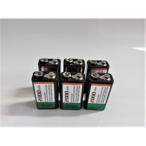 6pcs/lot SHSEJA Powerful capacity 2000mAh 9V rechargeable battery 9V NiMH battery for detector instrumentation battery