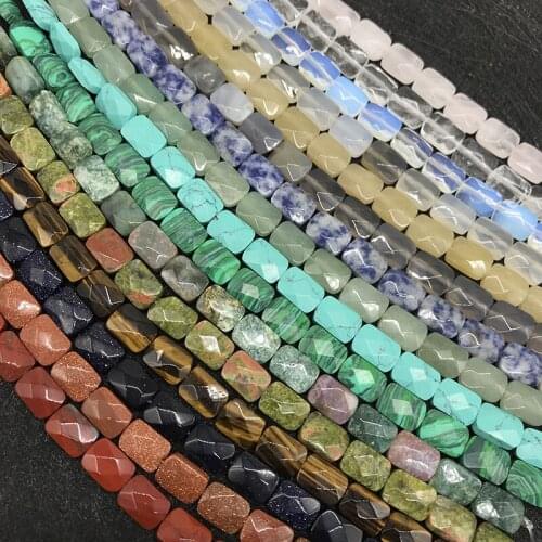 7.5" Faceted Rectangle Beads Natural Tibetan Agates Pink Quartz Wholesale 8x12mm Loose Beads For DIY Making Jewelry Accessory