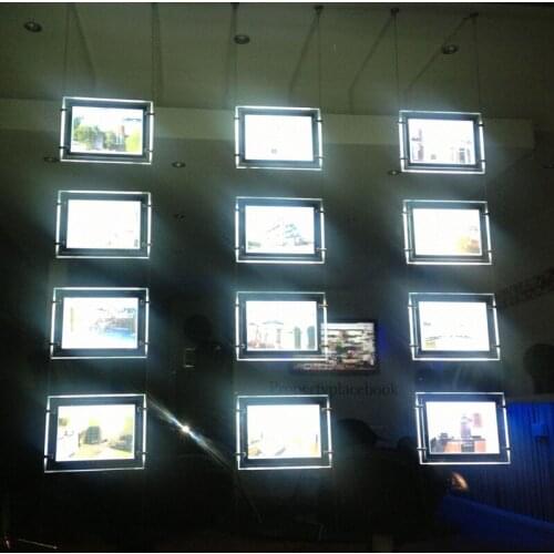 A4 Acrylic Frame LED Window Light Panel Pocket Estate Agent Display Single Sided Magnetic Panel Horizontal Hanging