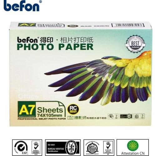 Befon High Glossy Photo Paper A7 100 Sheets 260gsm Waterproof RC Photographic Paper Lomo Card Paper Wechat Pictures Paper