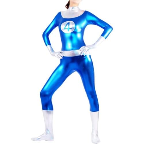 Shiny Metallic Fantastic Four Cosplay Costumes Super Hero Fantastic 4 Zentai Halloween Suit