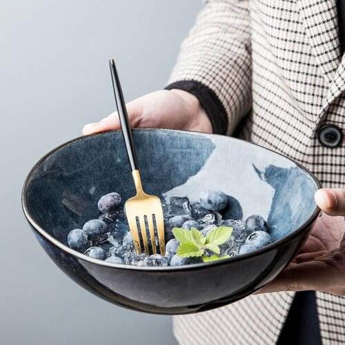 Ice cracked glaze shaped oval large bowl European light luxury ceramic bowl household fruit salad tableware