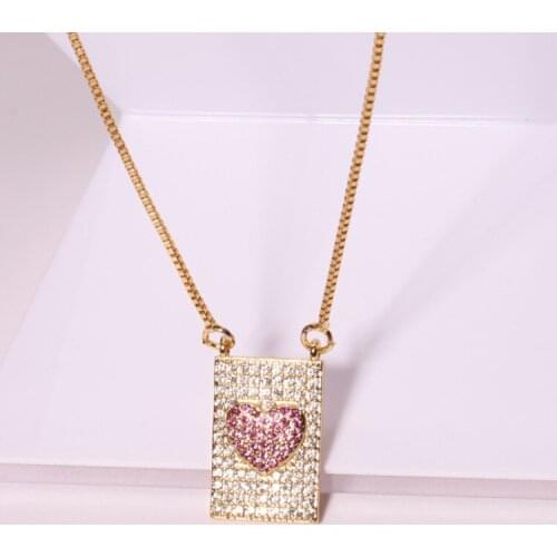 Brazilian New Style Popular CZ Pink Heart Rectangular Plate Pendant Necklace Womans Chain jewelry 12pcs lot