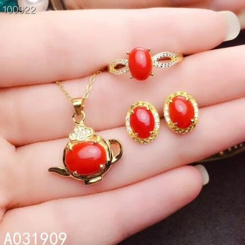 KJJEAXCMY boutique jewelry 925 sterling silver inlaid Natural Red Coral Necklace Ring Earring Suit Support Detection trendy