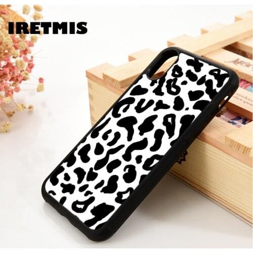 Iretmis 5 5S SE 6 6S Soft Silicon phone case cover for iPhone 7 8 plus X Xs 11 Pro Max XR Leopard spot dot animal black white