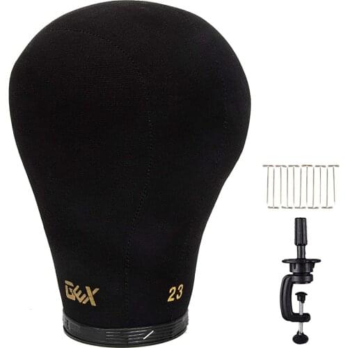 GEX Black Cork Canvas Block Head Mannequin Head Wig Display Styling Head With Mount Hole 20"-24"
