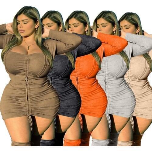 Chiclover Bodycon Dress for Women Wholesale Spring Shirring Elegant Mini Dresses Plus Size Lace Up Stretch Dress Dropshipping