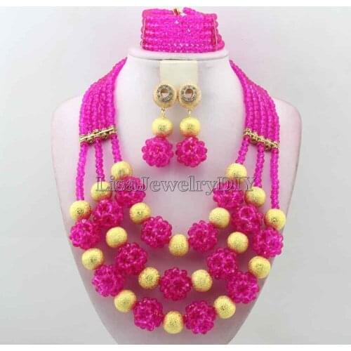 Fuchsia Hot Pink Wedding Jewelry Sets Fashion African Jewelry Set Crystal Beads Nigerian Bridal Jewelry Sets Free ShippingHD7533