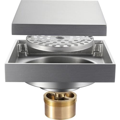 HIDEEP Anti-Odor and Anti-Reflow Bathroom High-Flow Toilet Copper Floor Drain Square Mirror Floor Drain