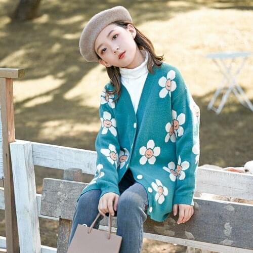 Sun Flower Cardigan Knitting Kids Sweaters Spring Winter Baby Boys Girls Warm Tops Bottoming Children Clothes High Quality