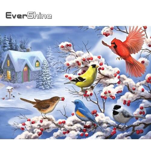 EverShine Diamond Embroidery Animal Picture Of Rhinestones 5D Full Square Diamond Painting Winter Bird Needlework Handmade Hobby