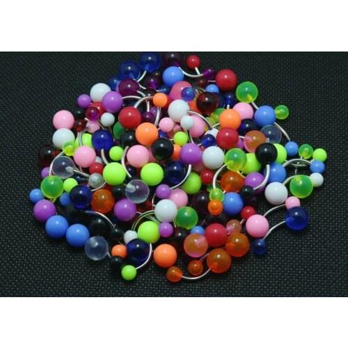 Belly rings mix colors 100pcs body piercing jewelry stainless steel 14G acrylic ball navel bar bell button rings wholesale