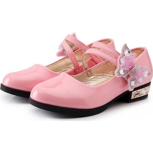 Red Black Childrens Girls Leather Shoes Kids High Heeled Girls Princess Shoes For Party Wedding Big Girls dancing Shoes 4-16T
