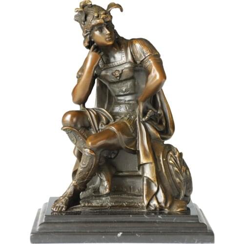 Thinking General Statue Bronze Warrior Sculpture Marble Base Vintage Art Office Table Decor