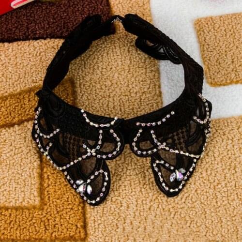 Organza Lace All-match Black White Fake Collar Women Ladies Lapel Shirt Blouse Rhinestone Beads Sewing Detachable Collars Ties