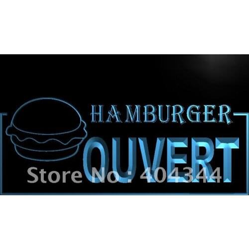 LK186- OUVERT Hamburger Cafe Food NEW LED Neon Light Sign home decor crafts