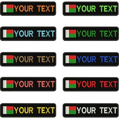 Madagascar Flag 10X2.5cm Embroidery Custom Name Text Patch Stripes badge Iron On Or Velcro Backing Patches For Clothes Backpack