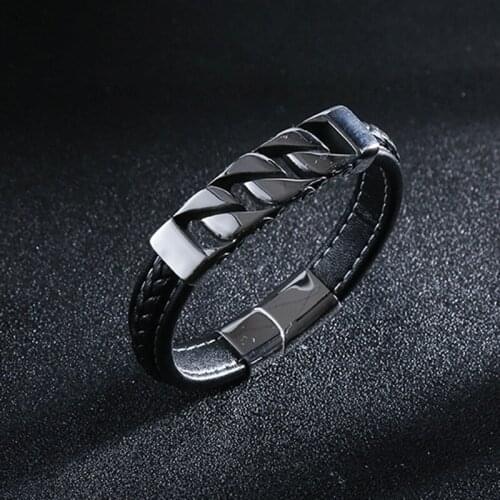 Fashion European And American Leather Titanium Steel Punk Bracelet For Man Chain Style Magnet Buckle Stainless Steel Bracelet