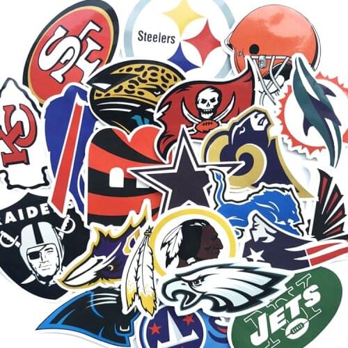 32Pcs USA Football Team Stickers Logo Laptop Skateboard Graffiti Luggage Suitcase Football Stickers Cowboy 49ers Sport Decals