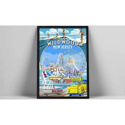 New Jersey Summer Travel Surfing Mural Art Film Canvas Painting Modern Classic Montage Style Posters Home Living Room Wall Decor