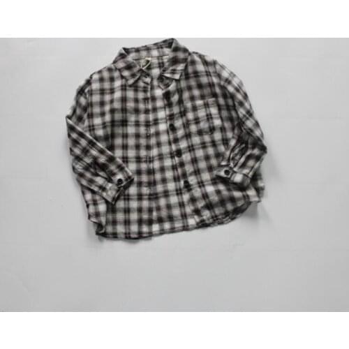 2021 New Stlye Girls Boys Plaid Shirt Cotton Linen Autumn Full sleeve Fashion Kids top 1-7 year MY596