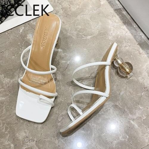 New Shaped High-heeled Sandals Summer White Square Toe Ladies Shoes Transparent Crystal Heel Slippers Women Sandals Size 42