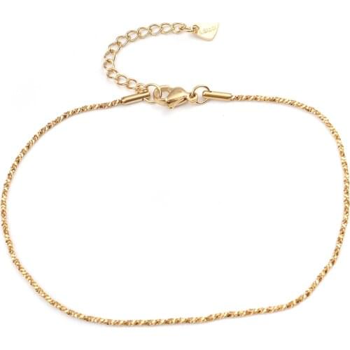 304 Stainless Steel Anklet Gold Color Chain Anklets For Women Jewelry Summer Beach Party Barefoot 23.5cm(9 2/8") long, 1 Piece