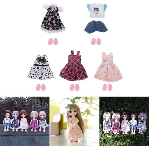 5 Set Mini Girl Doll Clothes Suit Dress Up Accessories with Shoes for BJD