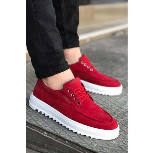 Knack Casual Male Shoes Suede Red Color (White Bottom) lace-up Faux Leather Summer Spring Season Fashion Showy Shoes T12