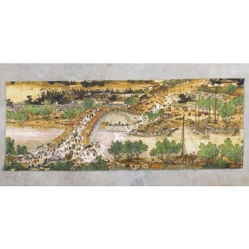 Rare Hand-painted QingDyansty Chinese Suzhou embroiderys paintings,QIMINGSHANGHETU, free shipping