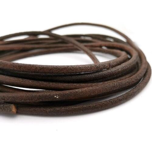AaaZee 2 Yards 4mm Round Real Leather Cord Strap Old Brown Color Dyed for DIY Bracelet Jewelry Making Art Crafts