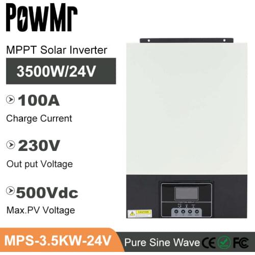 MPPT 100A 3500W 24VDC Hybrid Pure Sine Wave Off Grid Solar Inversor Max PV 5000W Remove LCD can Work Even Battery 230V Inverter