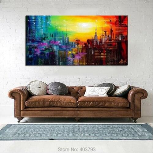 Modern Hand-painted Abstract Huge Wall Art Oil Painting On Canvas,City(No Frame)