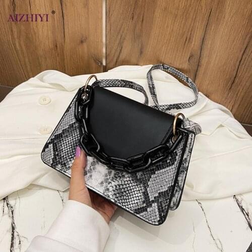 Serpentine Women Shoulder Bags Snakeskin PU Totes Acrylic Chain Crossbody Pouch Fashion Exquisite Shopping Bag