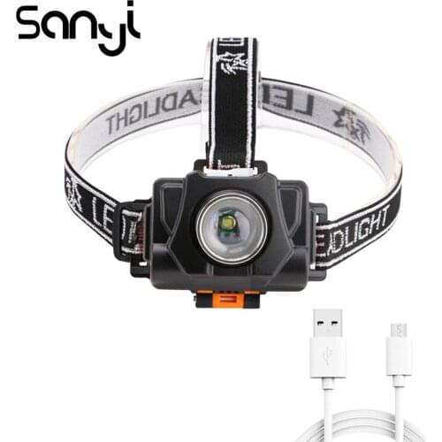 SANYI Super Bright Headlight Zoomable XPE Headlamp USB Rechargeable Forehead Flashlight Torch Lamp Head Fishing Camping