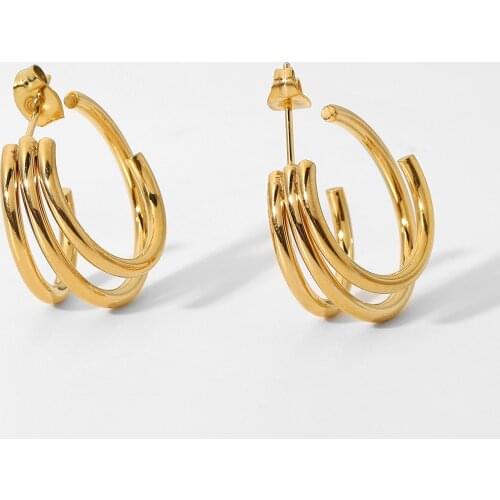 Trendy Three Triple C Shape 316L Stainless Steel Hoop Earrings For Women Statement Circle Earrings Jewelry Gifts