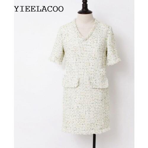 Tweed Dress Elegant Holiday Autumn and Winter Womens Dress Light Green One-Piece Ladies Dress